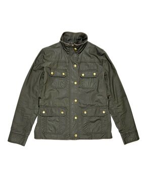 J Crew Downtown Field Jacket Women’s Small Waxed Cotton Army Green Military Snap